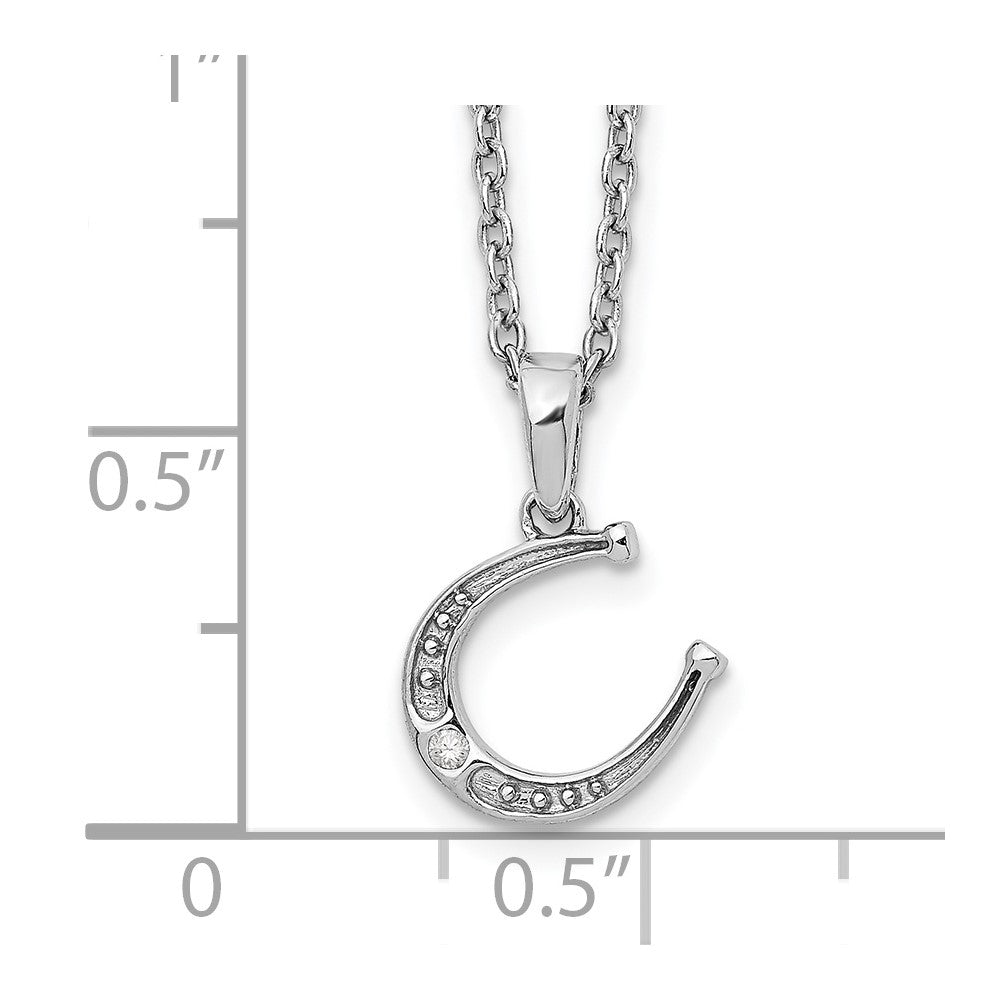 DSS Sterling Silver Rhodium-plated 18 Inch Diamond Horseshoe Necklace with 2 Inch Extender