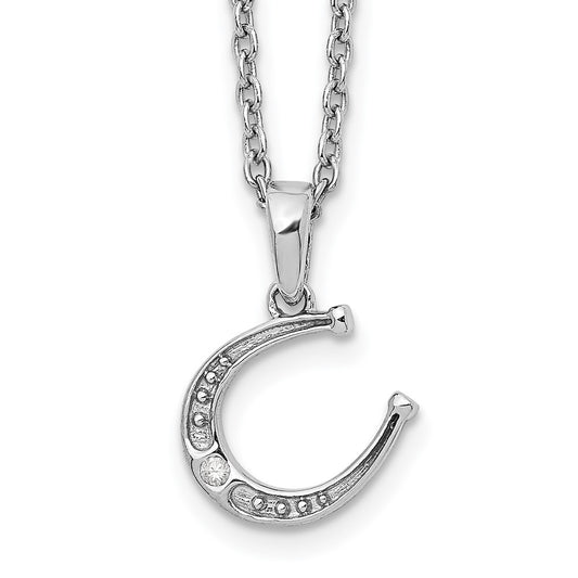 DSS Sterling Silver Rhodium-plated 18 Inch Diamond Horseshoe Necklace with 2 Inch Extender