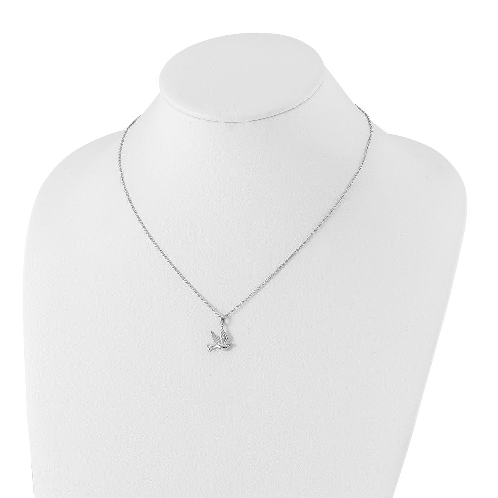 DSS Sterling Silver Rhodium-plated 18 Inch Diamond Dove Necklace with 2 Inch Extender