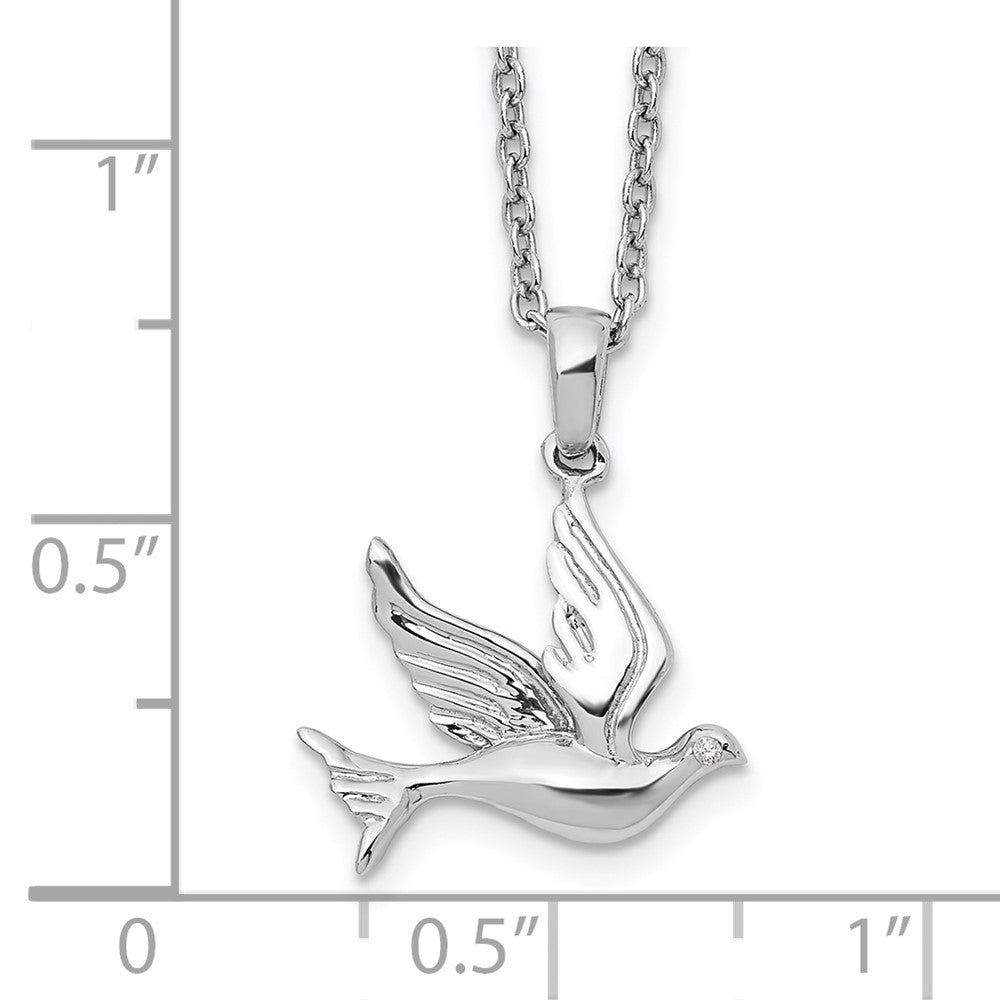 DSS Sterling Silver Rhodium-plated 18 Inch Diamond Dove Necklace with 2 Inch Extender