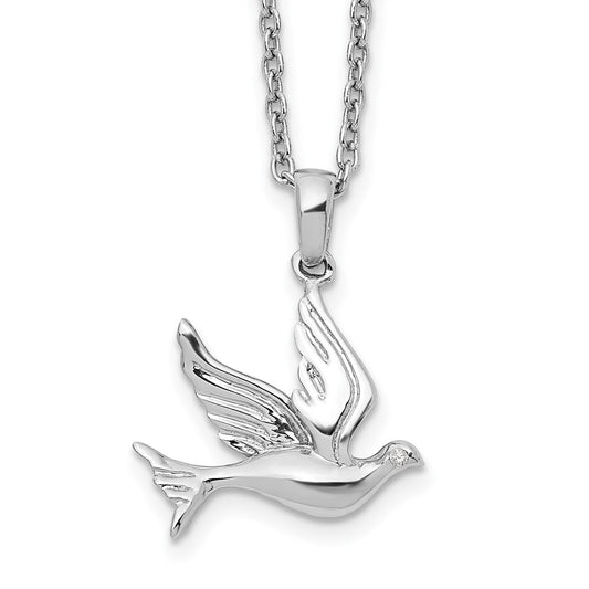DSS Sterling Silver Rhodium-plated 18 Inch Diamond Dove Necklace with 2 Inch Extender