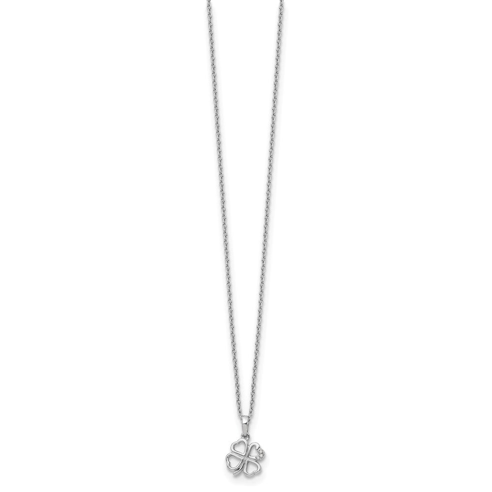 DSS Sterling Silver Rhodium-plated 18 Inch Diamond Clover Necklace with 2 Inch Extender