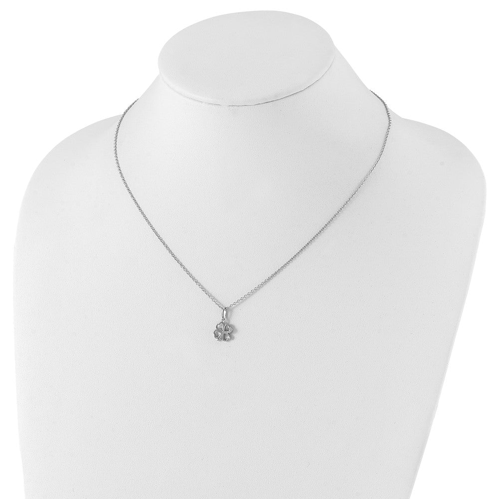 DSS Sterling Silver Rhodium-plated 18 Inch Diamond Clover Necklace with 2 Inch Extender