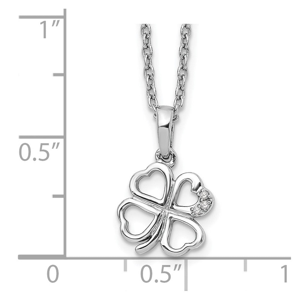 DSS Sterling Silver Rhodium-plated 18 Inch Diamond Clover Necklace with 2 Inch Extender