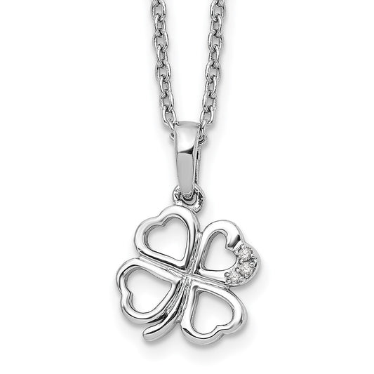 DSS Sterling Silver Rhodium-plated 18 Inch Diamond Clover Necklace with 2 Inch Extender