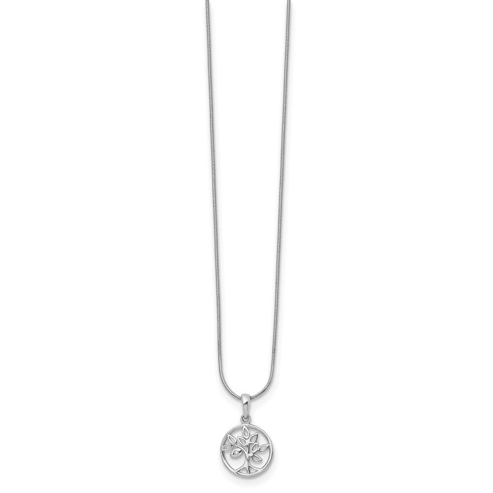 DSS Sterling Silver Rhodium-plated 18 Inch Diamond Tree Necklace with 2 Inch Extender