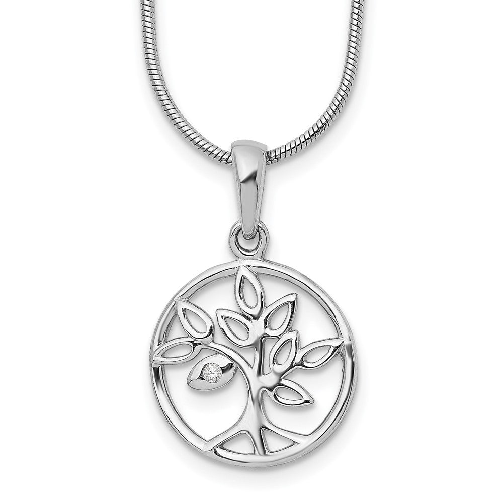 DSS Sterling Silver Rhodium-plated 18 Inch Diamond Tree Necklace with 2 Inch Extender