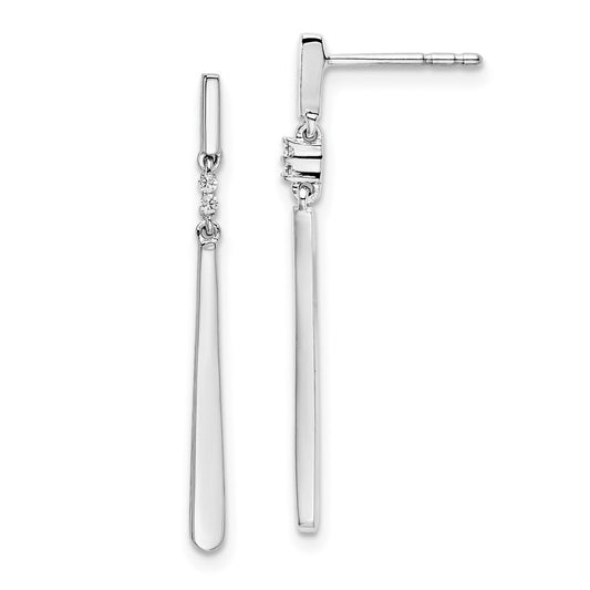 DSS Sterling Silver Rhodium-plated Diamond Post Dangle Earrings