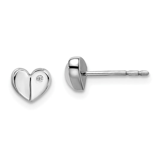 DSS Sterling Silver Rhodium-plated Diamond Heart Post Earrings