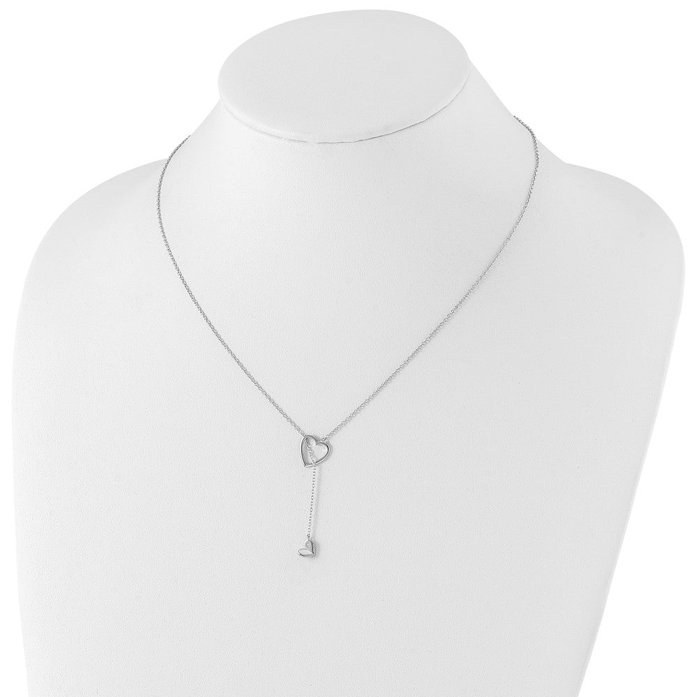 DSS Sterling Silver Rhodium-plated 18 Inch Diamond Heart Necklace