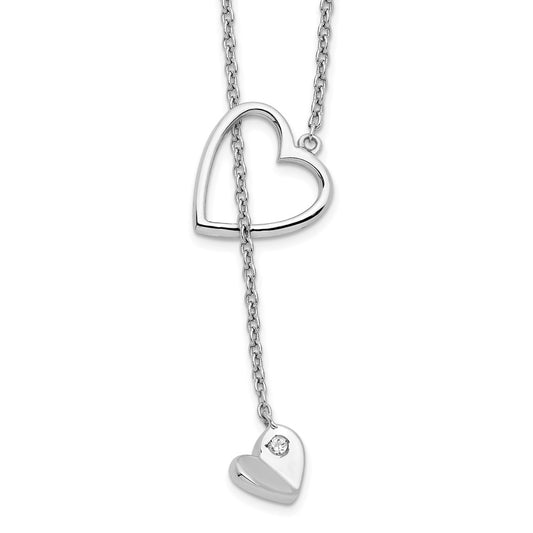 DSS Sterling Silver Rhodium-plated 18 Inch Diamond Heart Necklace