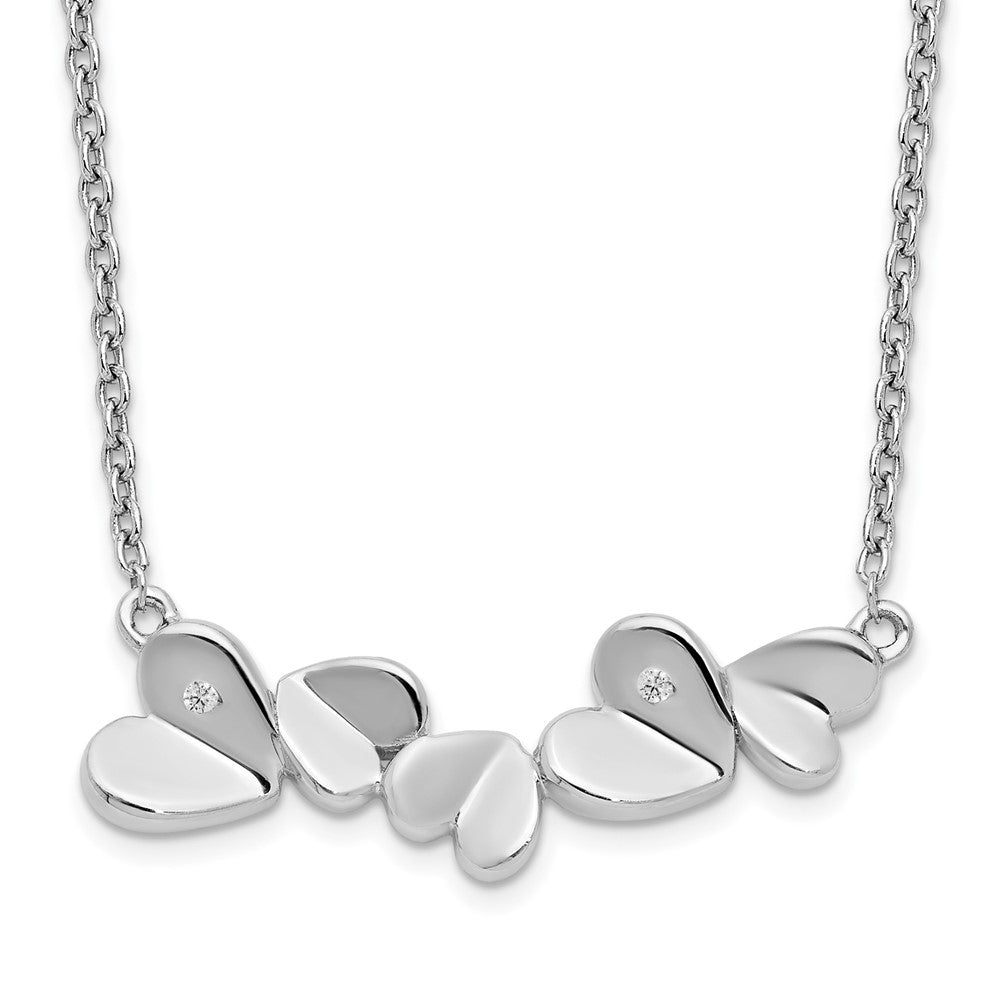 DSS Sterling Silver Rhodium-plated 18 Inch Diamond Heart Bar Necklace