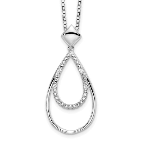 DSS Sterling Silver Rhodium-plated 18 Inch Diamond Fancy Teardrop Necklace with 2 Inch Extender