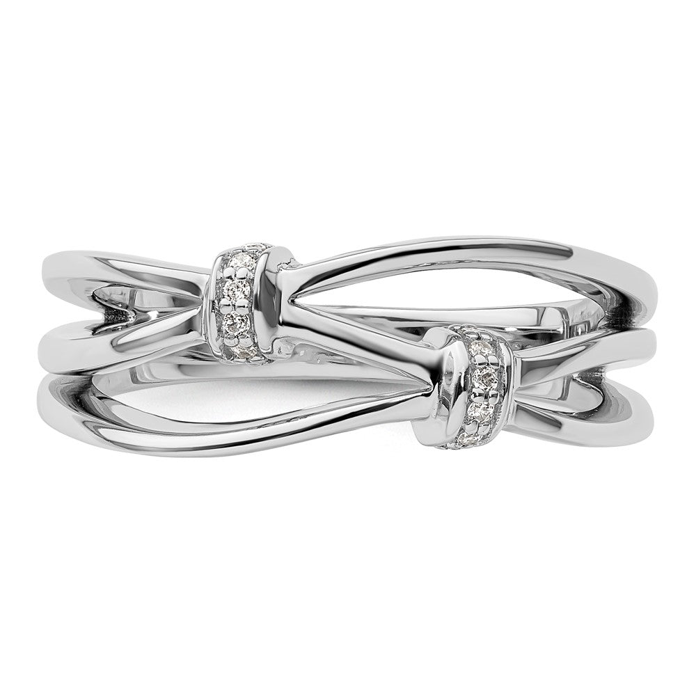 DSS Sterling Silver Rhodium-plated Diamond Criss Cross Ring