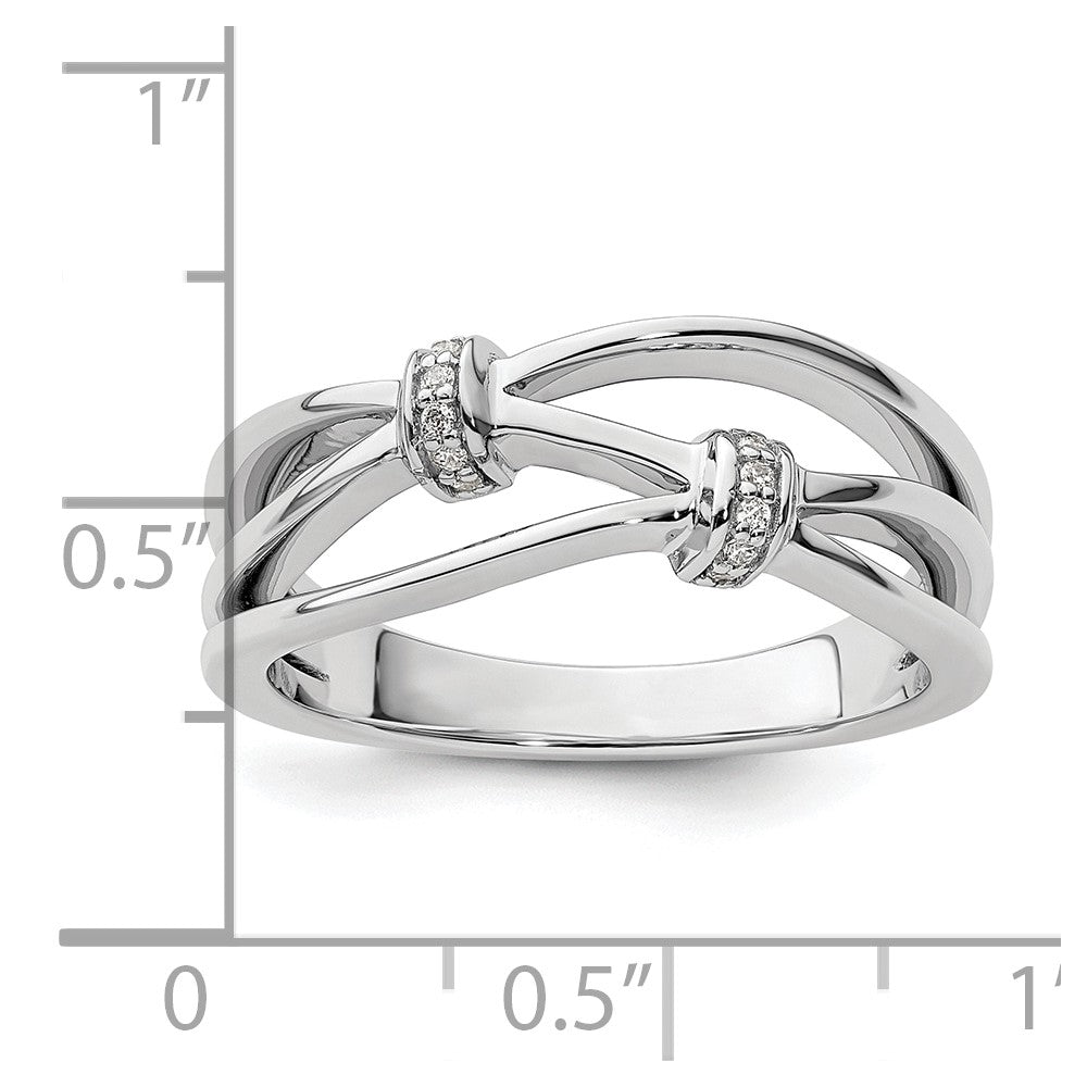 DSS Sterling Silver Rhodium-plated Diamond Criss Cross Ring