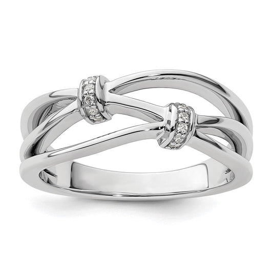 DSS Sterling Silver Rhodium-plated Diamond Criss Cross Ring