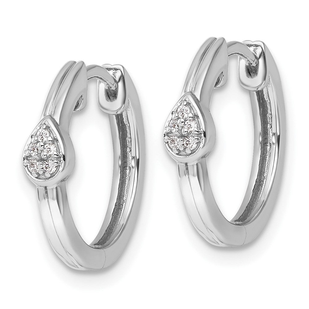 DSS Sterling Silver Rhodium-plated Diamond Teardrop Hinged Hoop Earrings