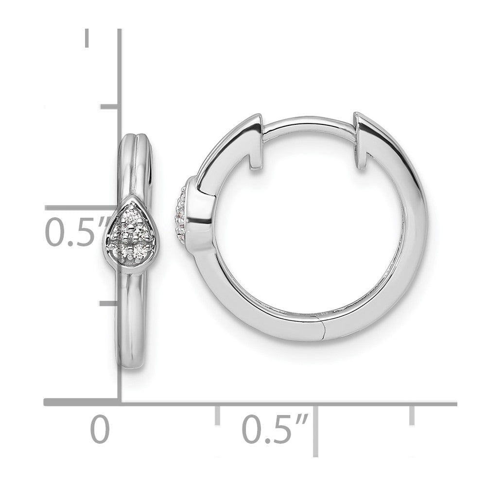 DSS Sterling Silver Rhodium-plated Diamond Teardrop Hinged Hoop Earrings