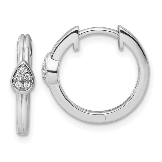 DSS Sterling Silver Rhodium-plated Diamond Teardrop Hinged Hoop Earrings