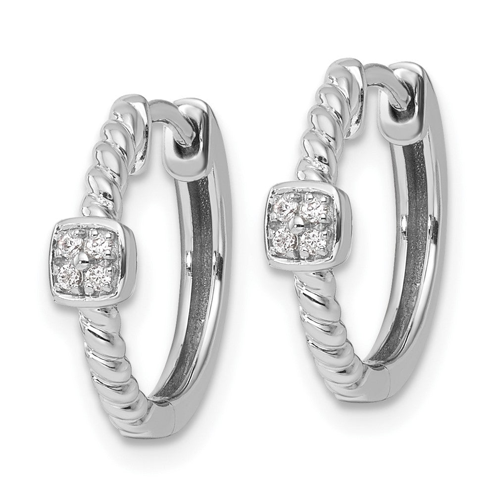 DSS Sterling Silver Rhodium-plated Diamond Square Hinged Hoop Earrings