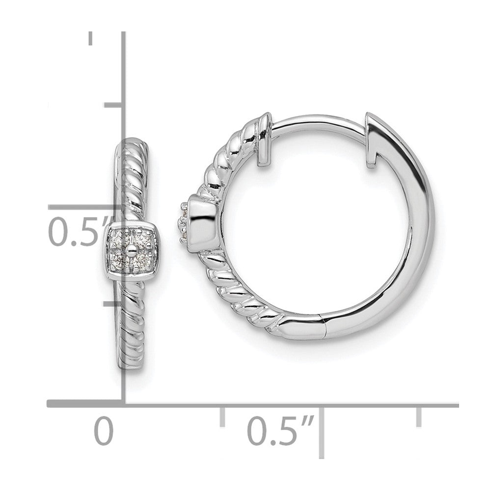 DSS Sterling Silver Rhodium-plated Diamond Square Hinged Hoop Earrings