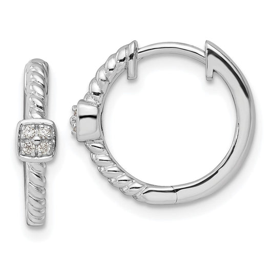 DSS Sterling Silver Rhodium-plated Diamond Square Hinged Hoop Earrings