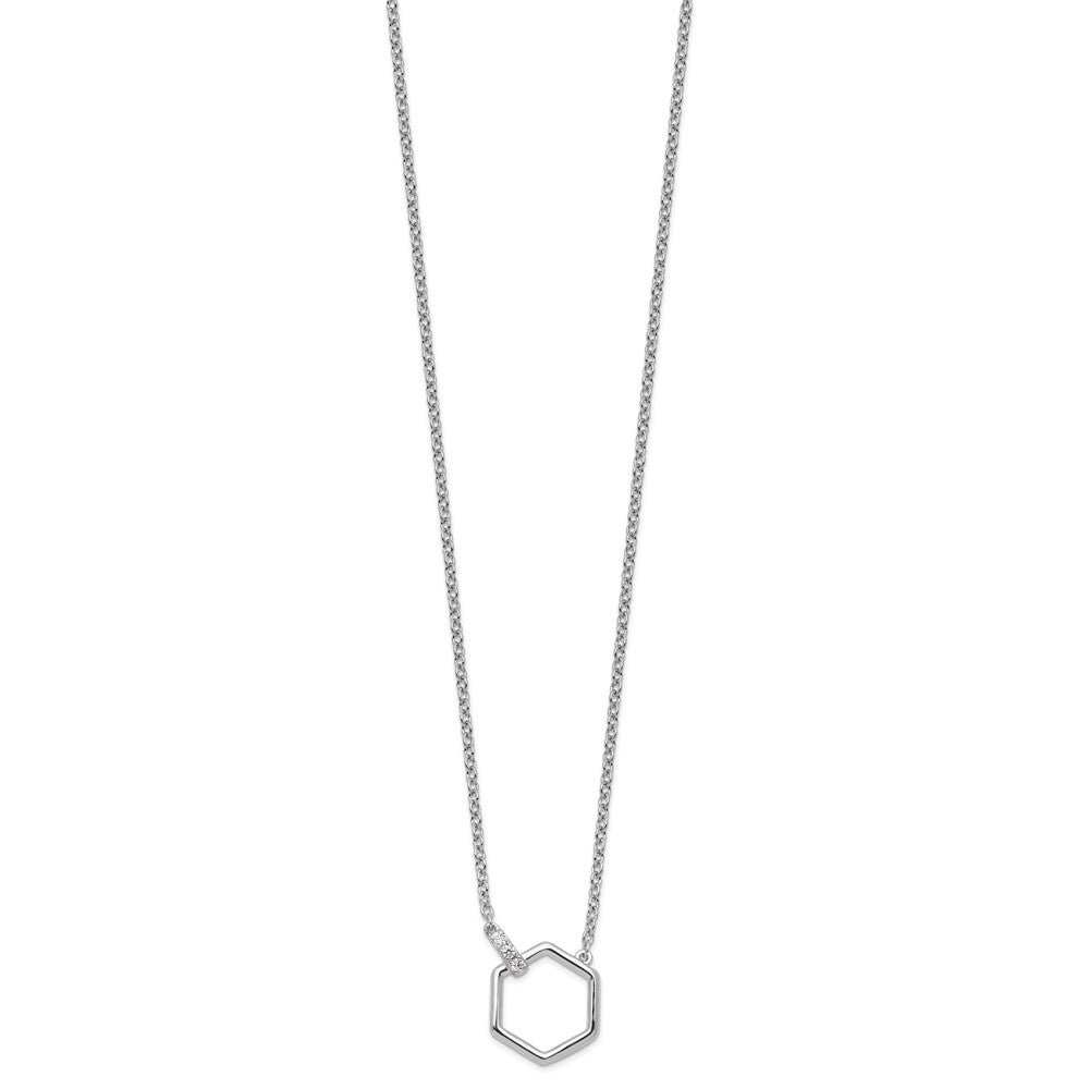 DSS Sterling Silver Rhodium-plated 18 Inch Diamond Hexagon Necklace
