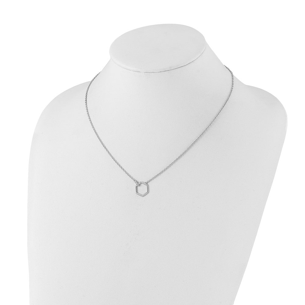 DSS Sterling Silver Rhodium-plated 18 Inch Diamond Hexagon Necklace