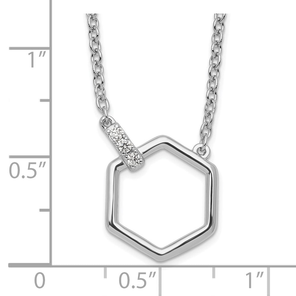 DSS Sterling Silver Rhodium-plated 18 Inch Diamond Hexagon Necklace