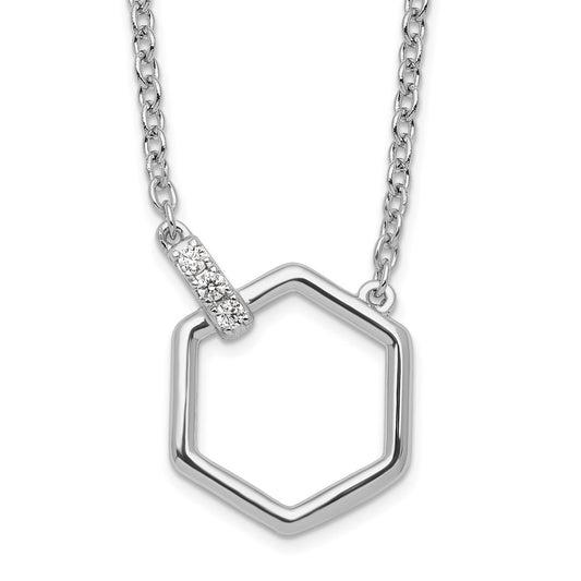DSS Sterling Silver Rhodium-plated 18 Inch Diamond Hexagon Necklace