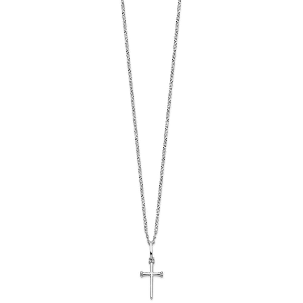 DSS Sterling Silver Rhodium-plated 18 Inch Diamond Cross Necklace with 2 Inch Extender