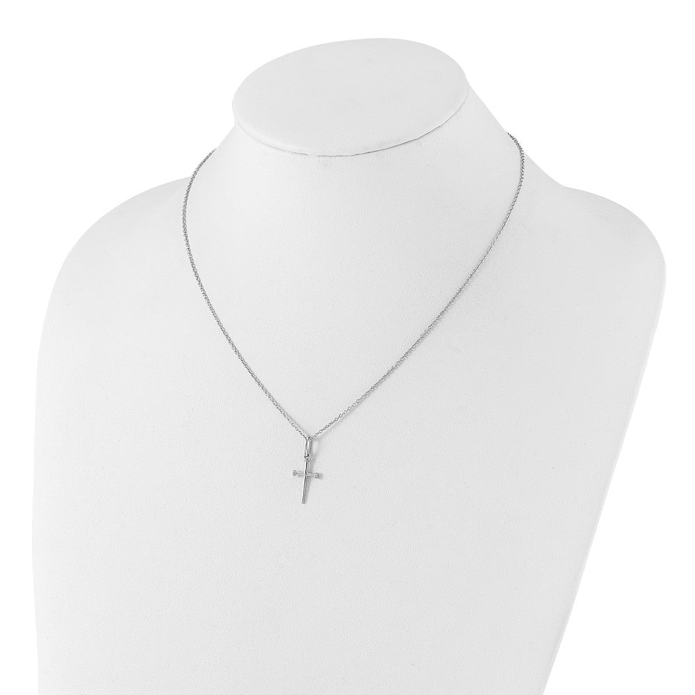 DSS Sterling Silver Rhodium-plated 18 Inch Diamond Cross Necklace with 2 Inch Extender