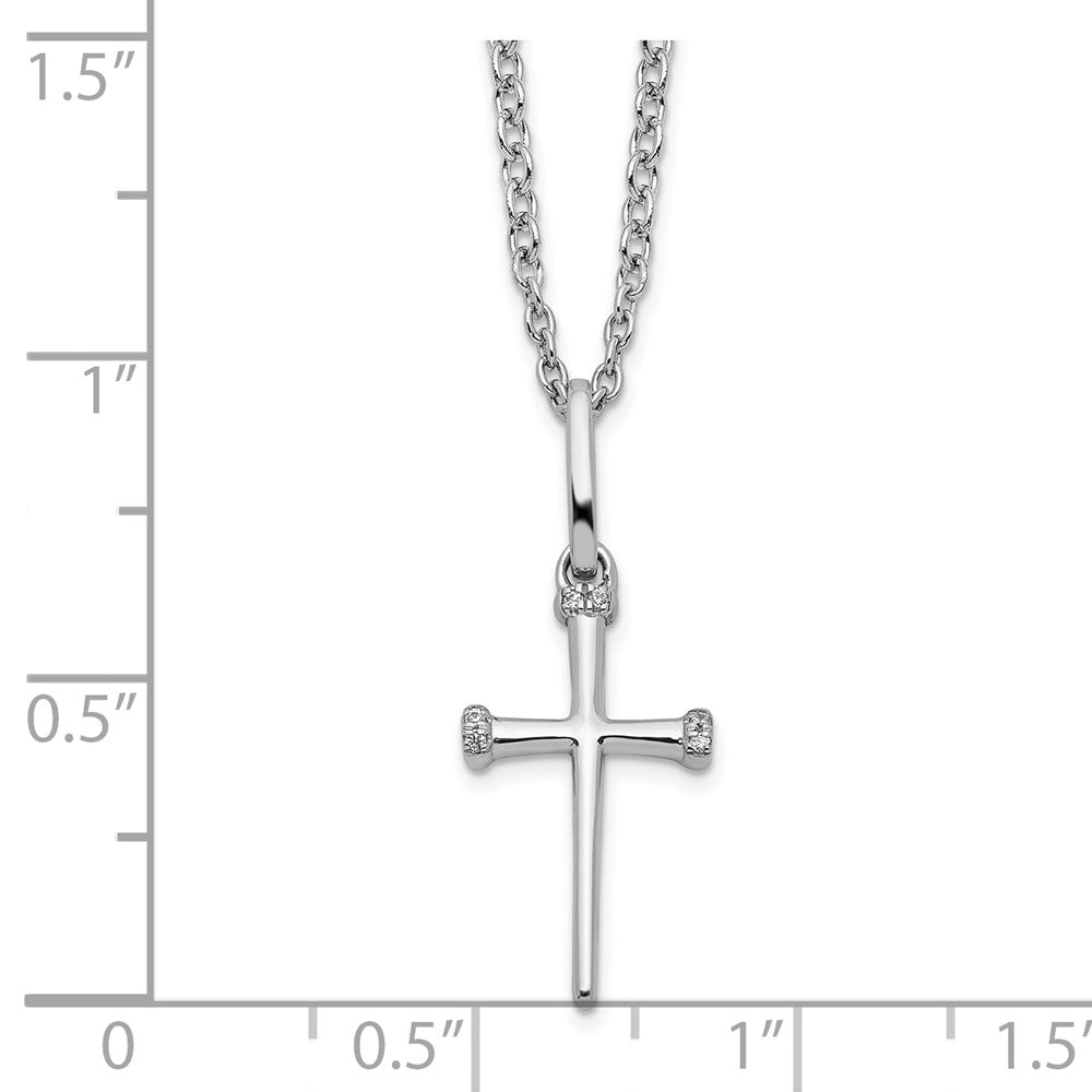 DSS Sterling Silver Rhodium-plated 18 Inch Diamond Cross Necklace with 2 Inch Extender