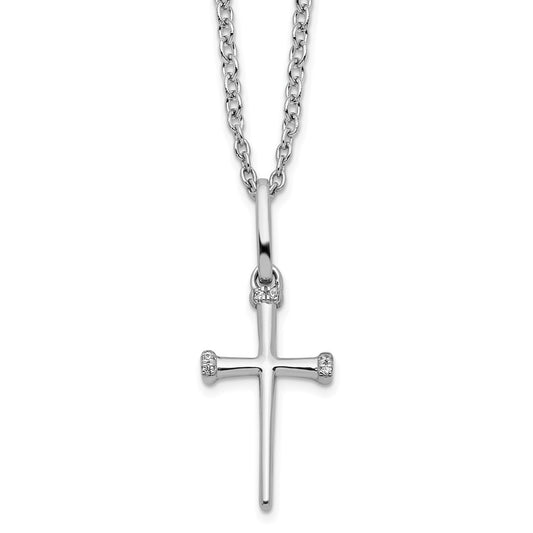 DSS Sterling Silver Rhodium-plated 18 Inch Diamond Cross Necklace with 2 Inch Extender