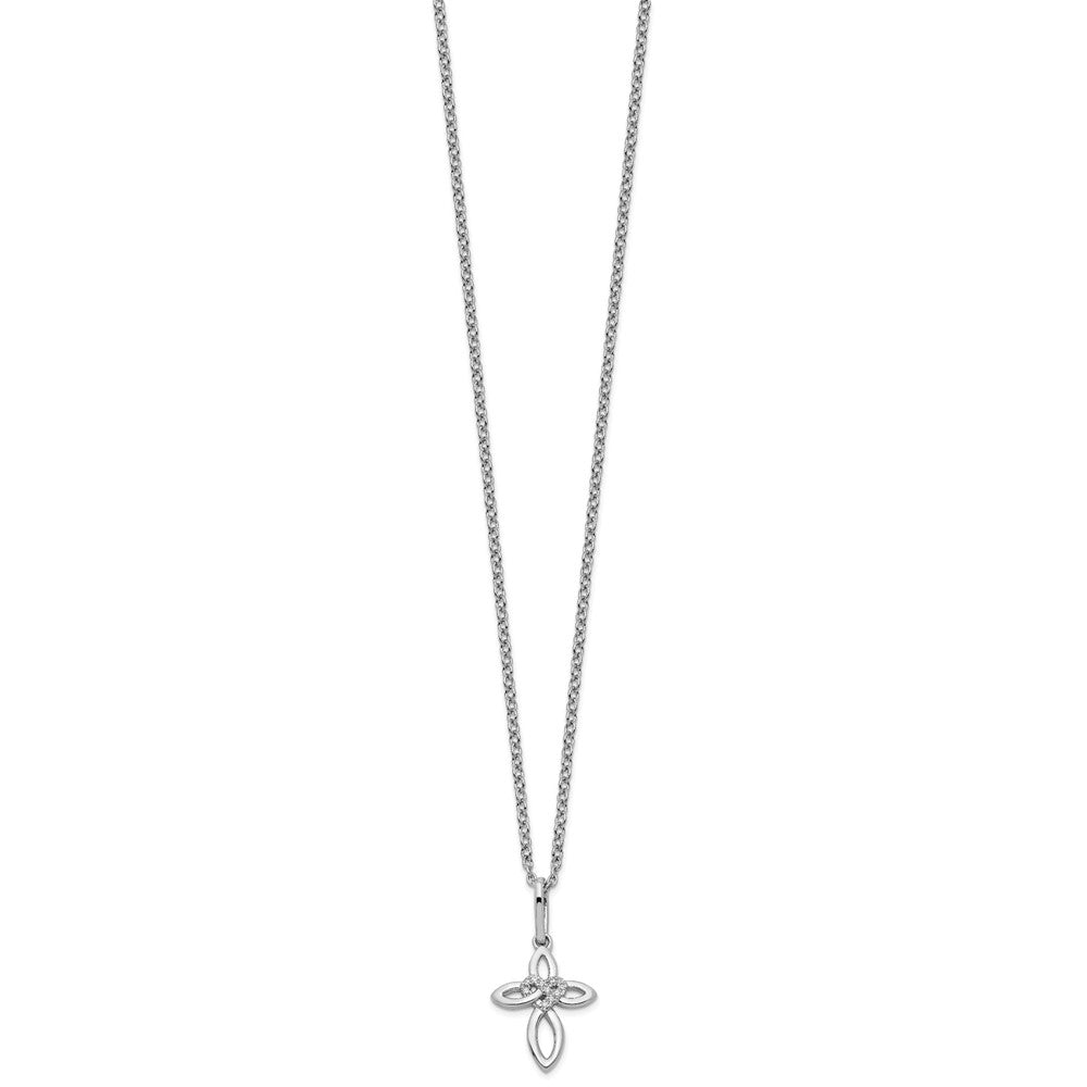 DSS Sterling Silver Rhodium-plated 18 Inch Diamond Cross with Heart Necklace with 2 Inch Extender