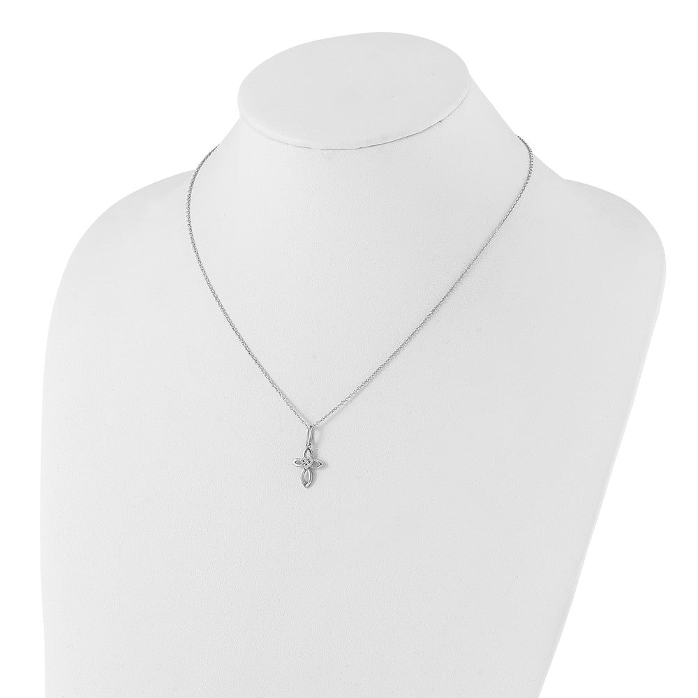 DSS Sterling Silver Rhodium-plated 18 Inch Diamond Cross with Heart Necklace with 2 Inch Extender