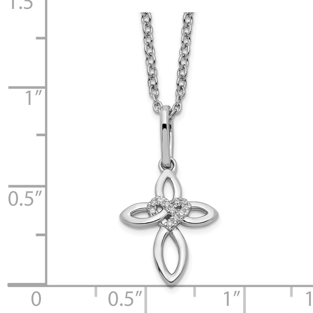 DSS Sterling Silver Rhodium-plated 18 Inch Diamond Cross with Heart Necklace with 2 Inch Extender