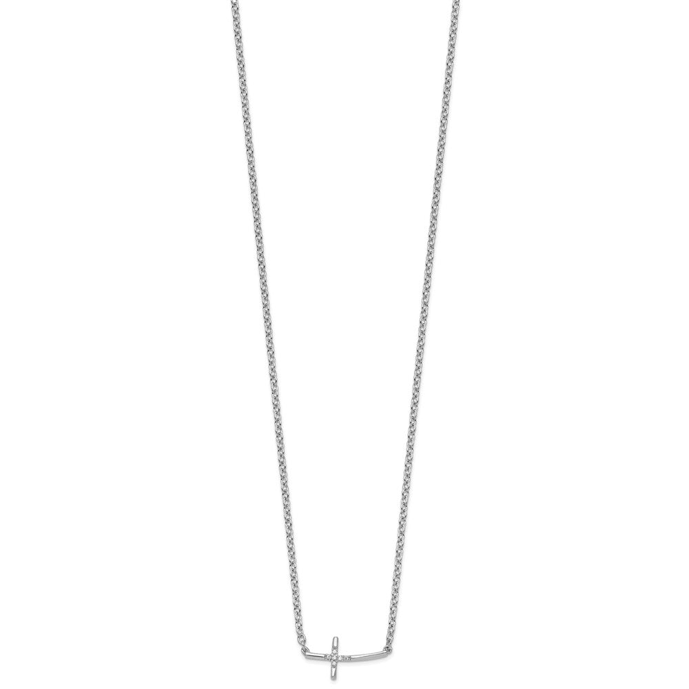 DSS Sterling Silver Rhodium-plated 18 Inch Diamond Sideways Cross Necklace