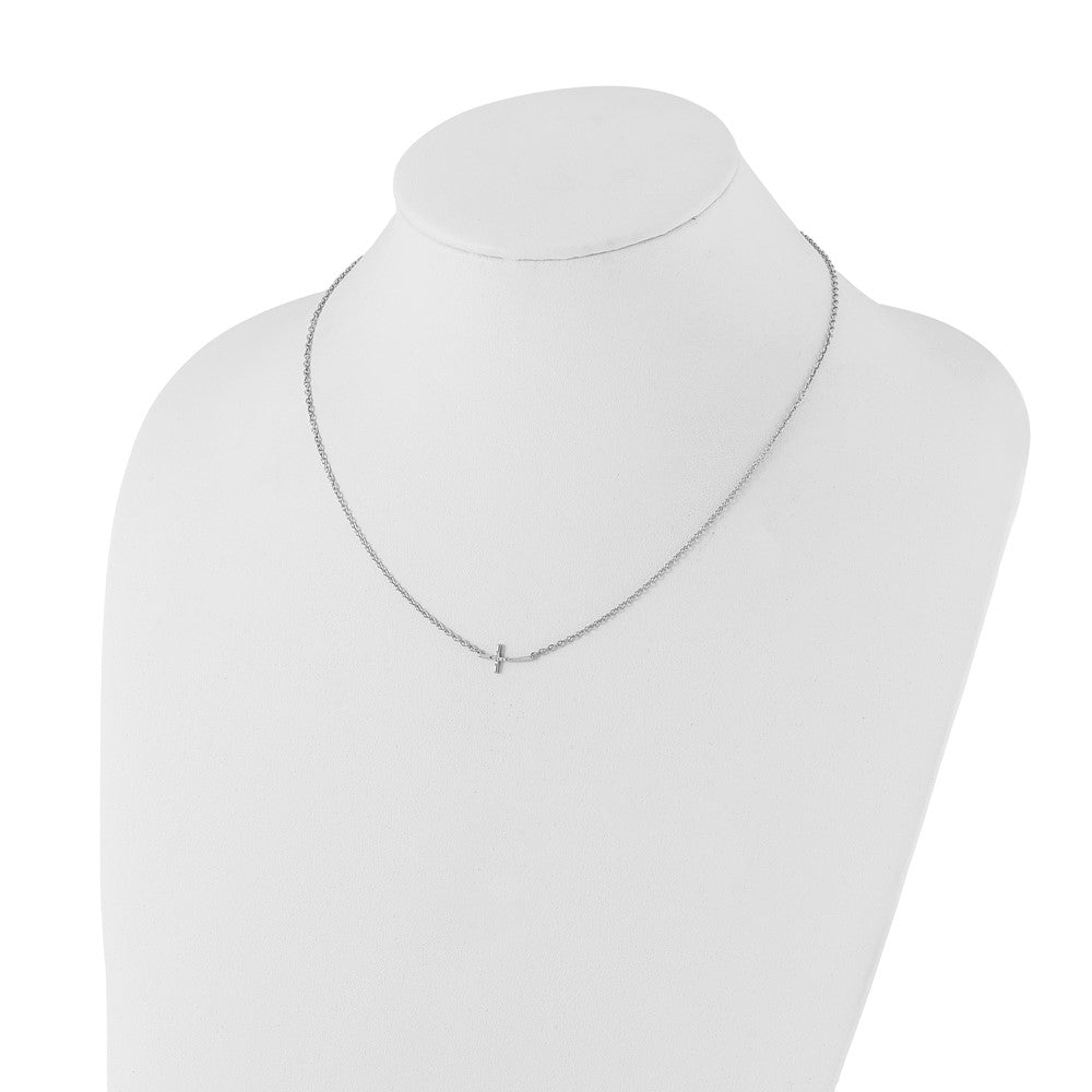 DSS Sterling Silver Rhodium-plated 18 Inch Diamond Sideways Cross Necklace