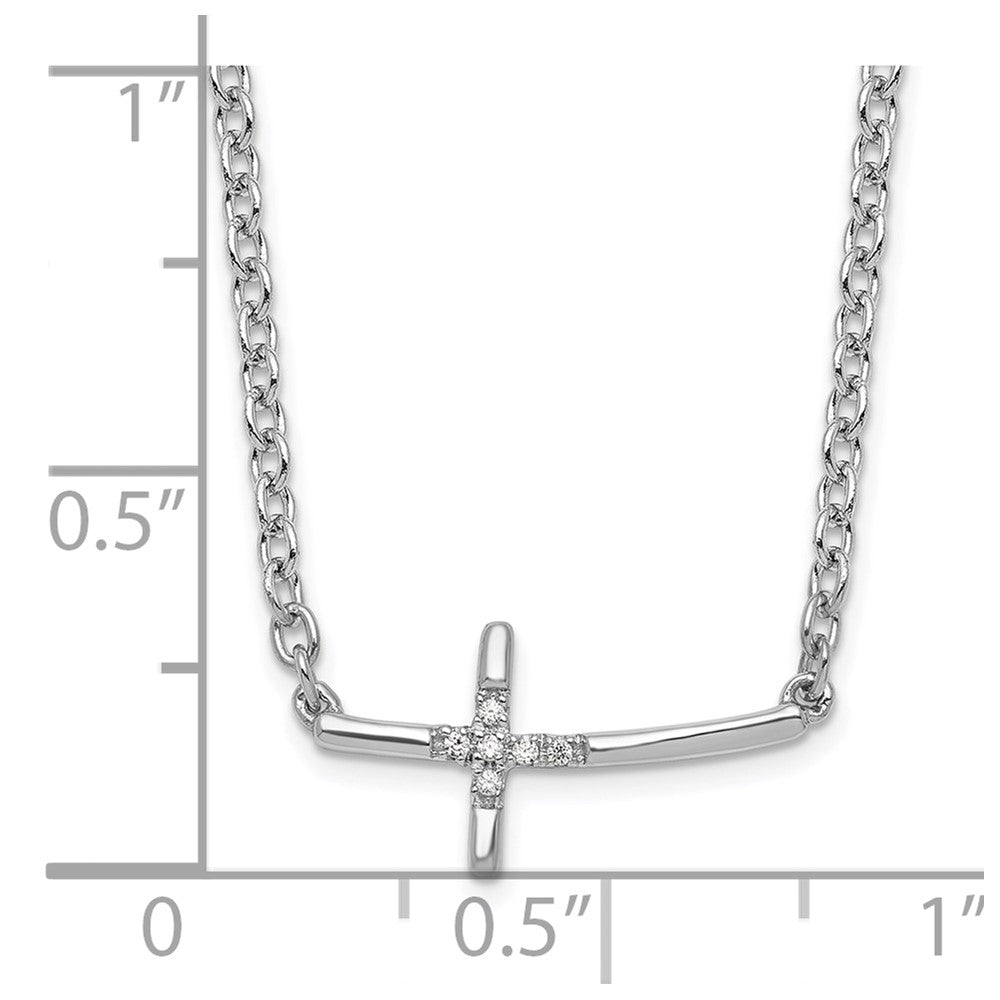 DSS Sterling Silver Rhodium-plated 18 Inch Diamond Sideways Cross Necklace