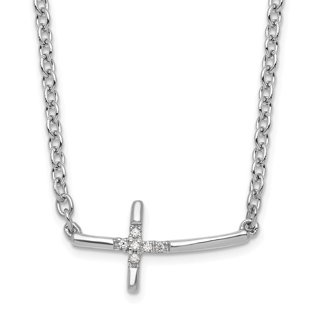DSS Sterling Silver Rhodium-plated 18 Inch Diamond Sideways Cross Necklace