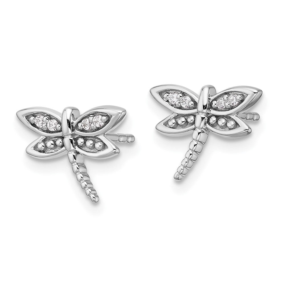 DSS Rhodium-plated Diamond Dragonfly Post Earrings