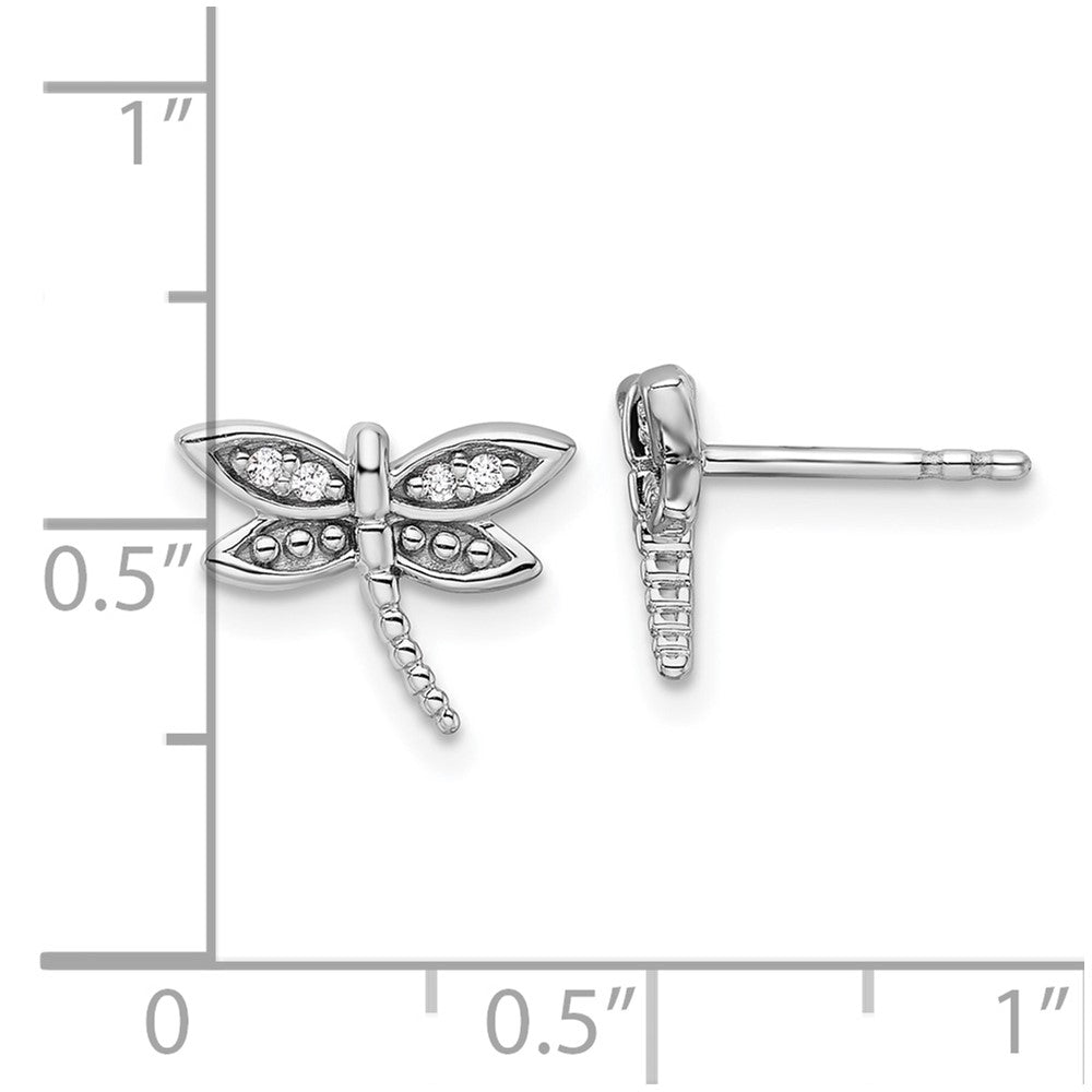 DSS Rhodium-plated Diamond Dragonfly Post Earrings