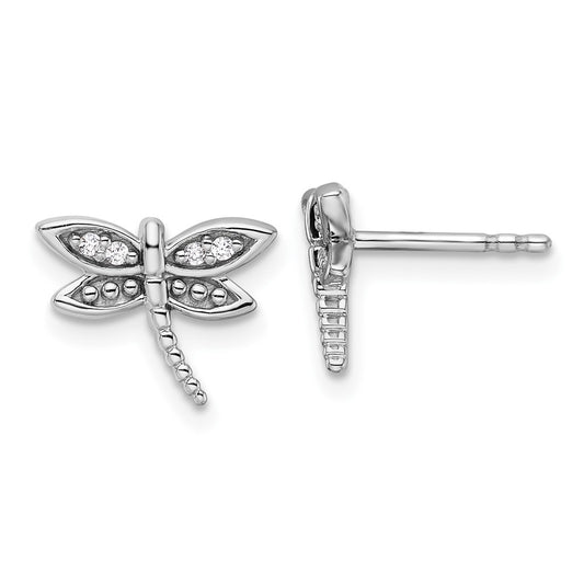 DSS Rhodium-plated Diamond Dragonfly Post Earrings