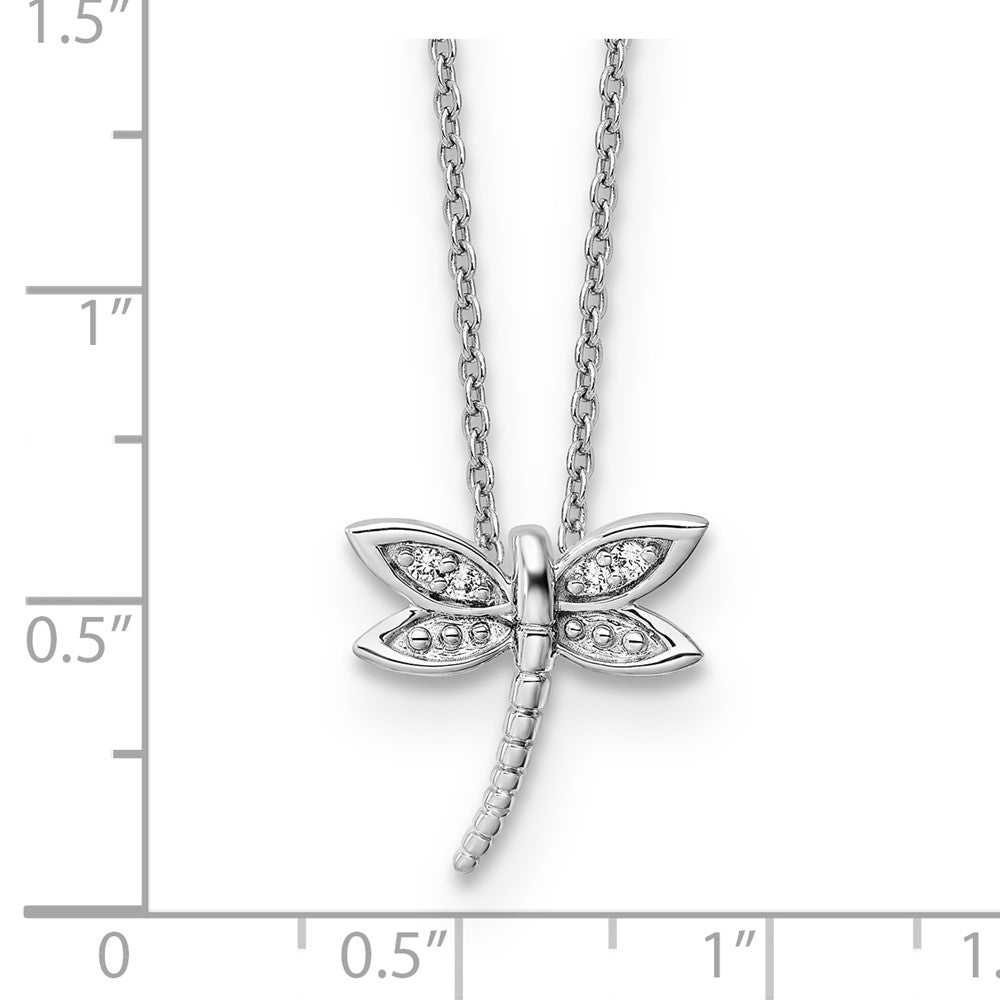 DSS Sterling Silver Rhodium-plated 18 Inch Diamond Dragonfly Necklace with 2 Inch Extender