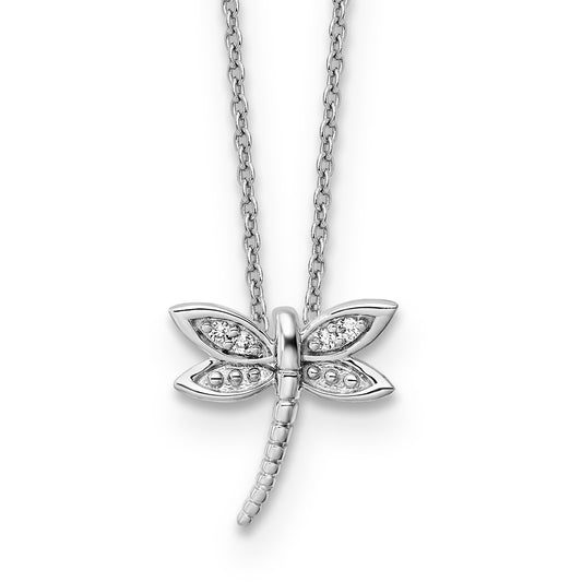 DSS Sterling Silver Rhodium-plated 18 Inch Diamond Dragonfly Necklace with 2 Inch Extender