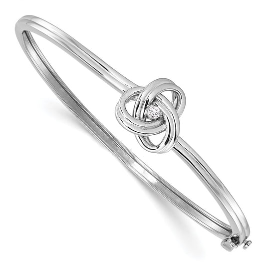 DSS Sterling Silver Rhodium-plated Diamond Love Knot Hinged Bangle Bracelet