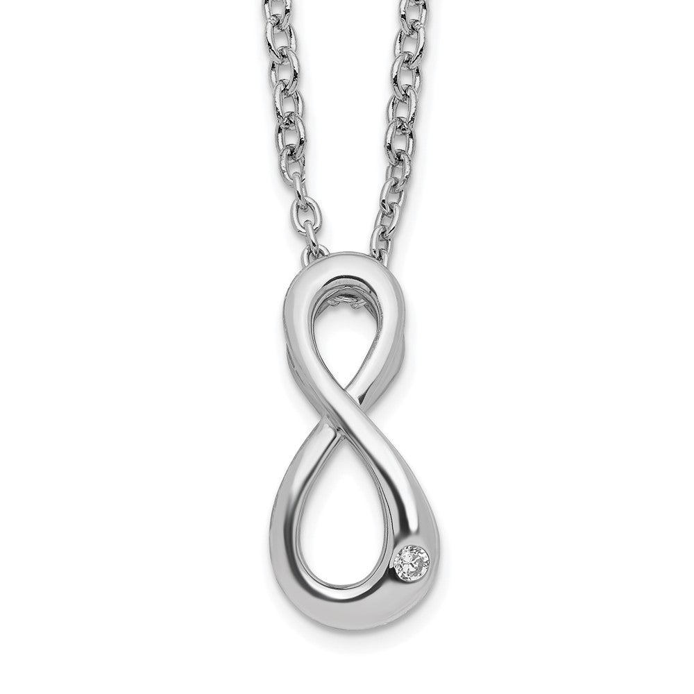 DSS Sterling Silver Rhodium-plated 18 Inch Diamond Infinity Symbol Necklace with 2 Inch Extender