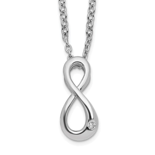 DSS Sterling Silver Rhodium-plated 18 Inch Diamond Infinity Symbol Necklace with 2 Inch Extender