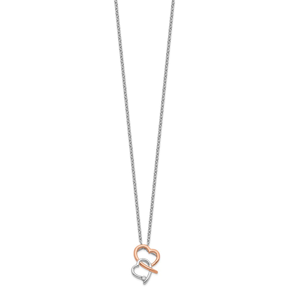 DSS Sterling Silver Rhodium-plated Rose-tone 18 Inch Diamond Hearts Necklace with 2 Inch Extender